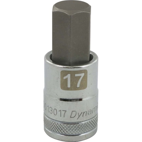 Dynamic Tools 1/2" Drive Metric Hex Head, 17mm Bit Std Length, Chrome Socket D013017 - main